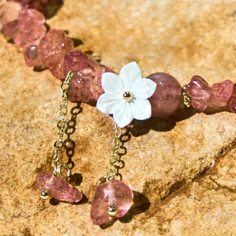 Nimara Ritual Natural Strawberry Quartz Green Strawberry Quartz Super Seven Crystal Flower Healing Bracelet