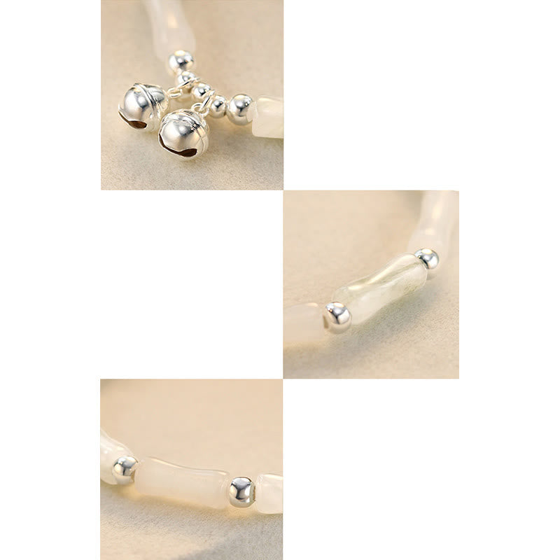 Nimara Ritual 925 Sterling Silver Natural White Jade Bamboo Bell Charm Luck Happiness Bracelet