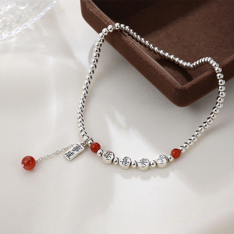 Nimara Ritual 925 Sterling Silver Small Beads Red Agate Peace And Joy Blessing Anklet