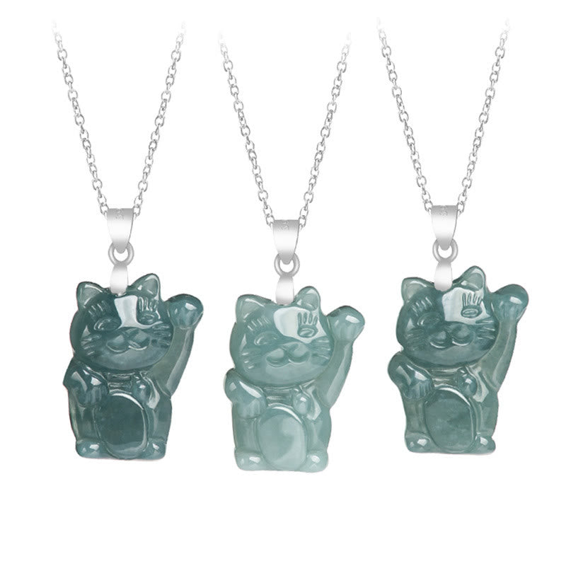 Nimara Ritual Natural Jade Lucky Cat Abundance Titanium Steel Necklace Pendant