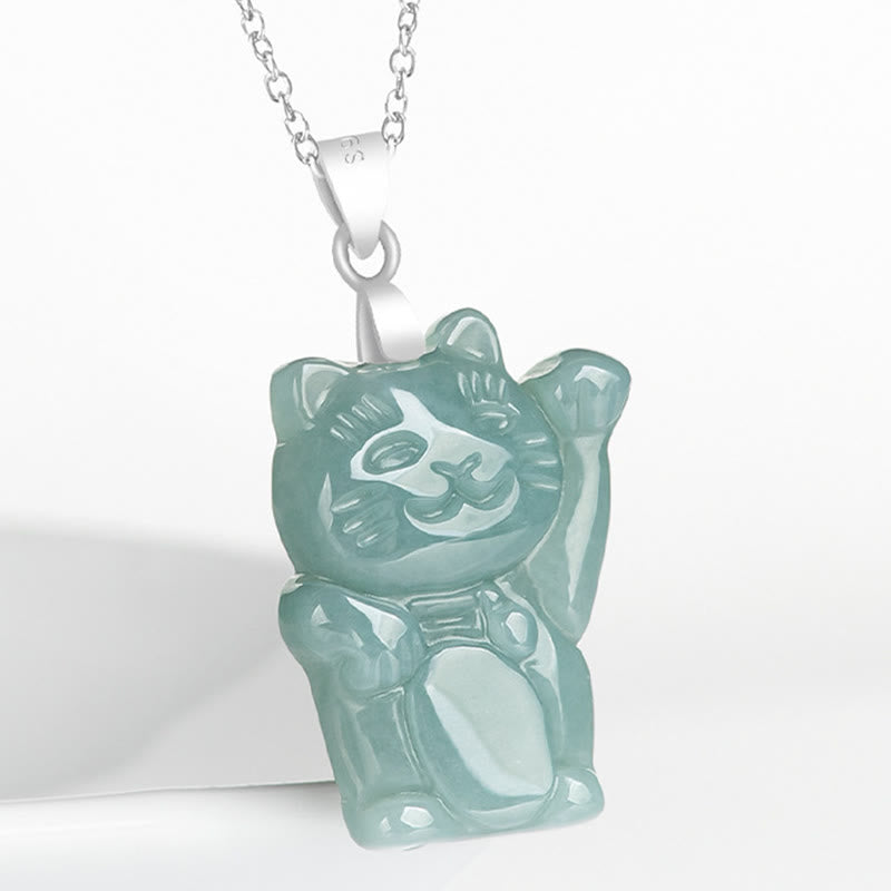 Nimara Ritual Natural Jade Lucky Cat Abundance Titanium Steel Necklace Pendant