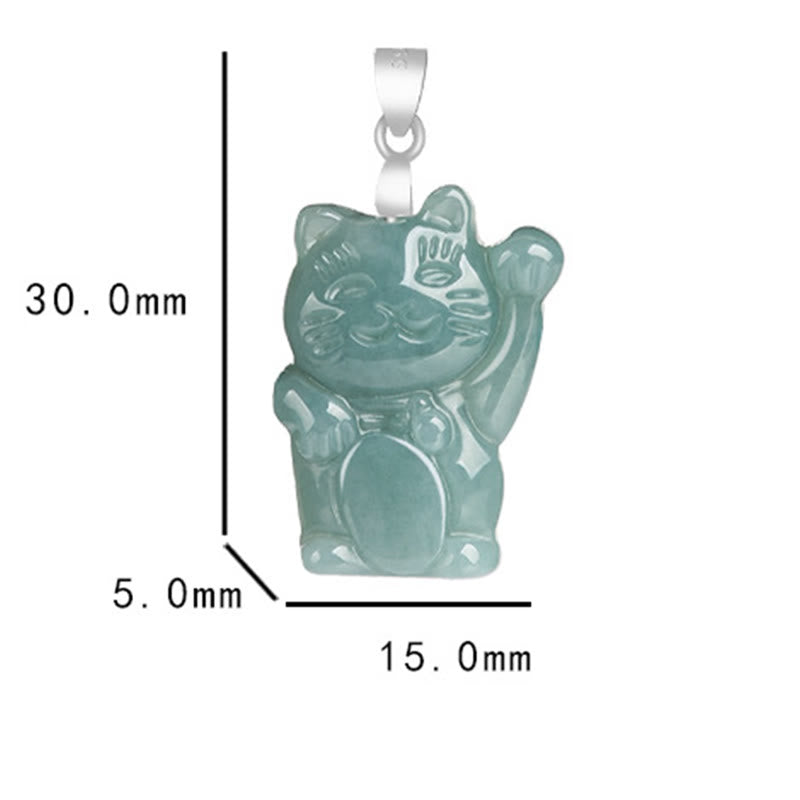Nimara Ritual Natural Jade Lucky Cat Abundance Titanium Steel Necklace Pendant