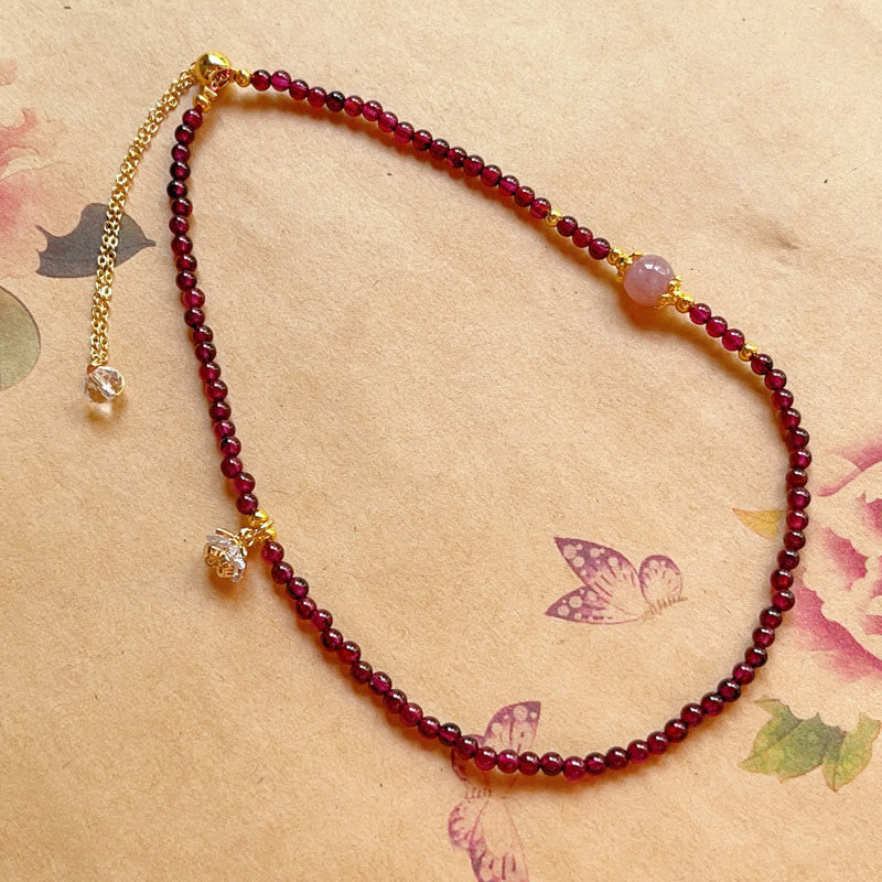 Nimara Ritual Natural Flower Garnet Pink Crystal Calm Double Wrap Bracelet
