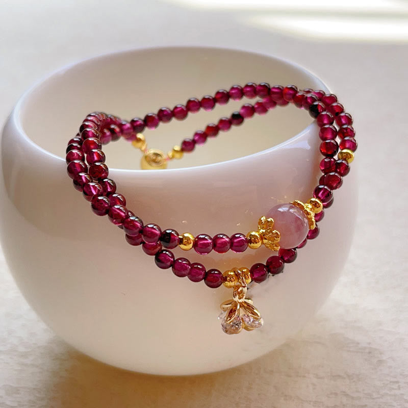 Nimara Ritual Natural Flower Garnet Pink Crystal Calm Double Wrap Bracelet