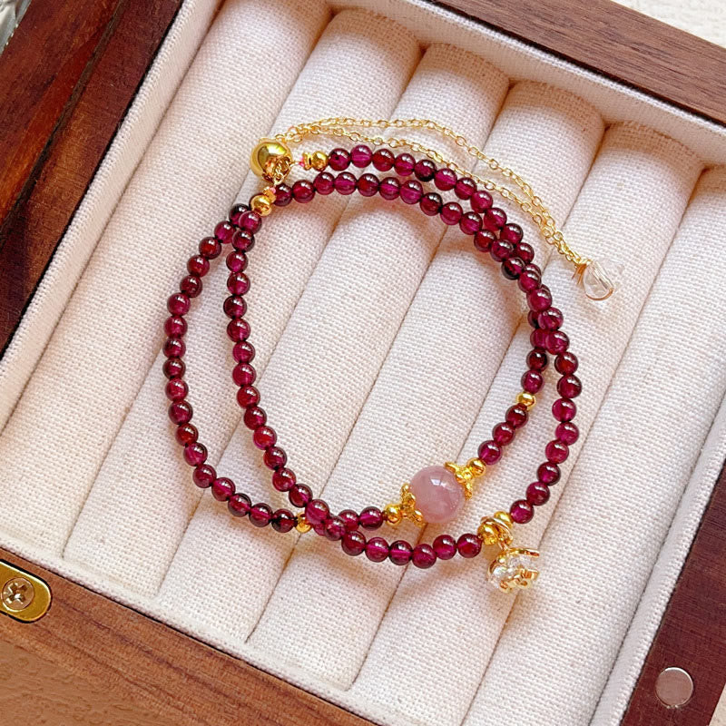 Nimara Ritual Natural Flower Garnet Pink Crystal Calm Double Wrap Bracelet