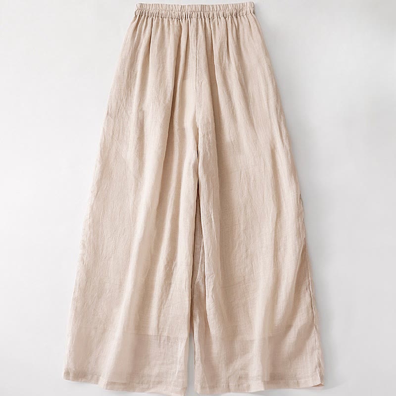 Nimara Ritual Summer Embroidery Double Layer Cotton Linen Women's Wide Leg Pants With Pockets
