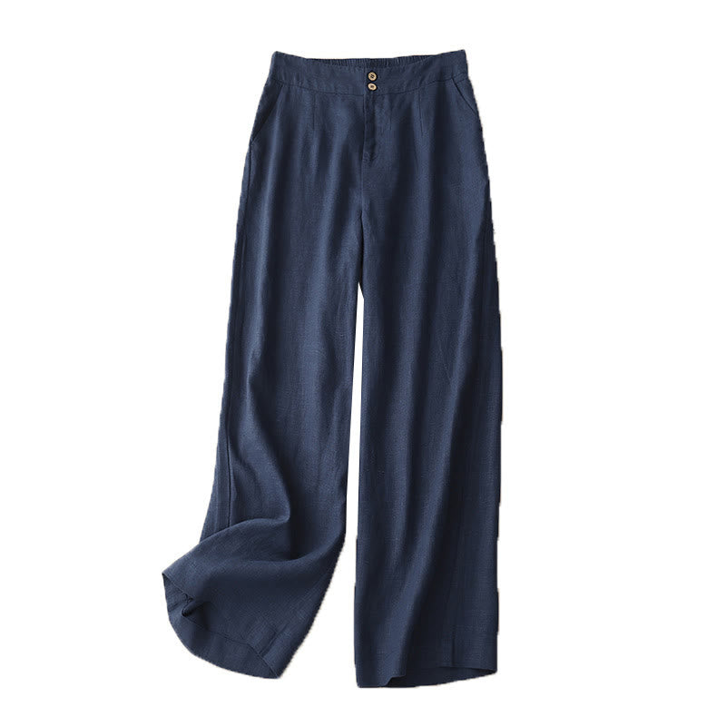 Nimara Ritual Summer Casual Simple Zipper Design Linen Women's Wide Leg Pants With Pockets
