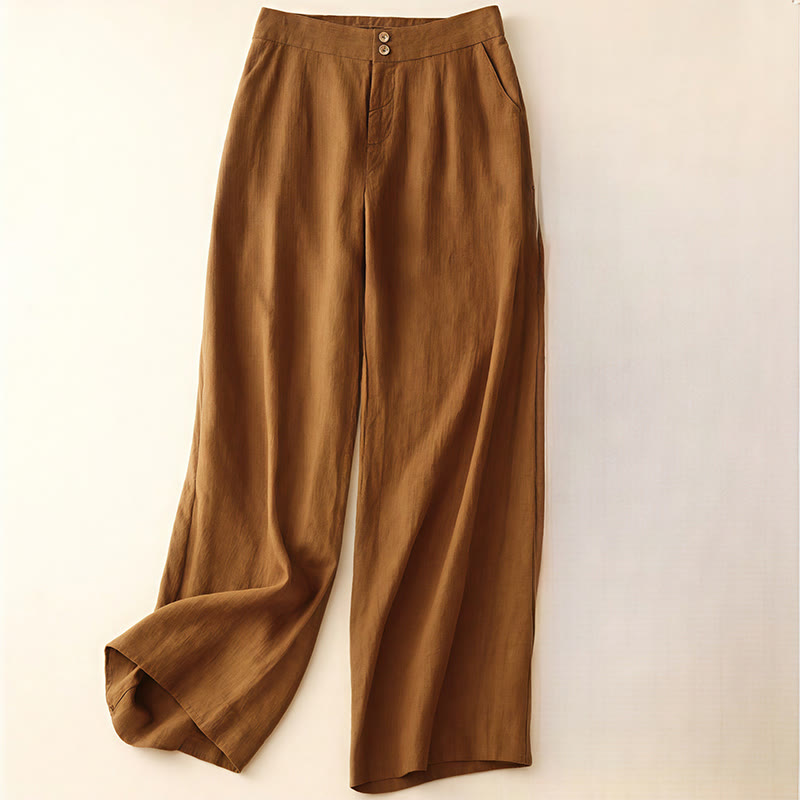 Nimara Ritual Summer Casual Simple Zipper Design Linen Women's Wide Leg Pants With Pockets