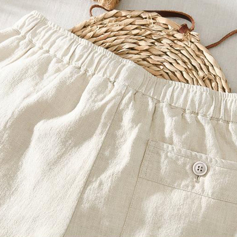 Nimara Ritual Summer Casual Drawstring Ramie Linen Men's Pants With Pockets