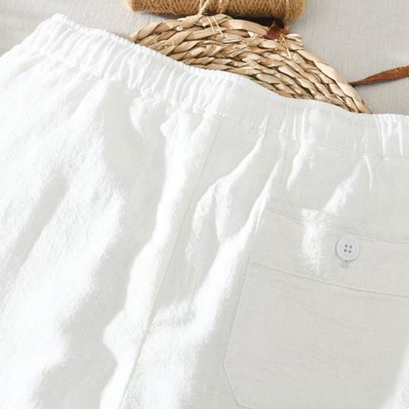 Nimara Ritual Summer Casual Drawstring Ramie Linen Men's Pants With Pockets
