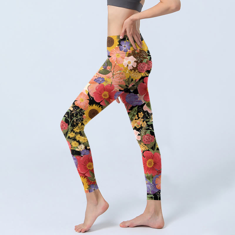Nimara Ritual Sunflowers Pink Purple Flowers Print Sports Fitness Leggings Women's Yoga Pants