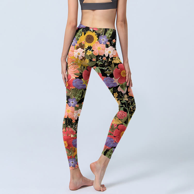Nimara Ritual Sunflowers Pink Purple Flowers Print Sports Fitness Leggings Women's Yoga Pants