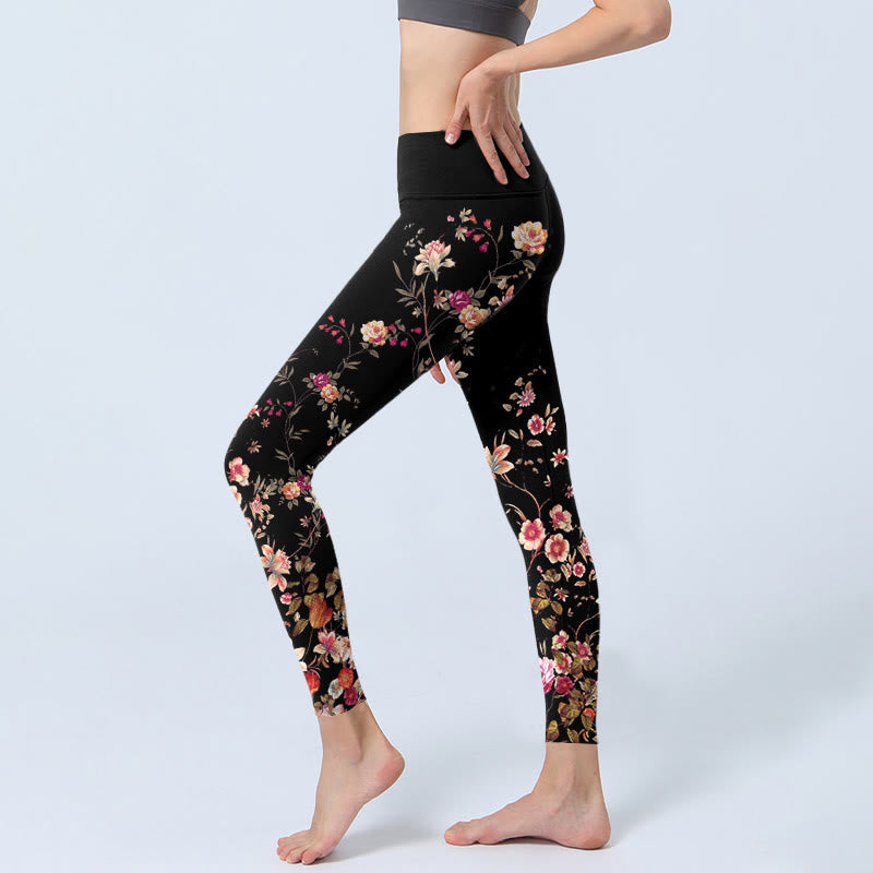 Nimara Ritual Pink Roses Beige Flowers Print Gym Fitness Leggings Women's Yoga Pants
