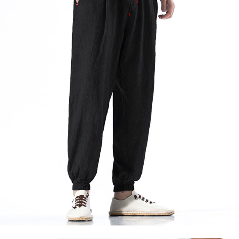 Nimara Ritual Casual Solid Color Drawstring Linen Men's Pants With Pockets
