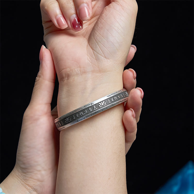 Nimara Ritual Om Mani Padme Hum Heart Sutra Mantra Lotus Peace Meditation Cuff Bracelet Bangle
