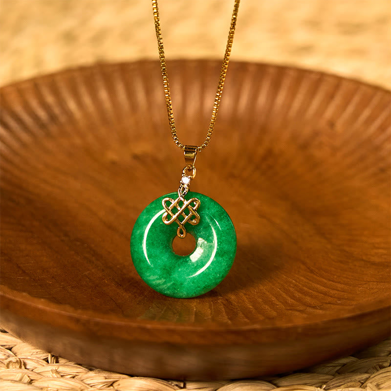 Nimara Ritual Natural Cyan Jade Peace Buckle Chinese knot Success Necklace Pendant