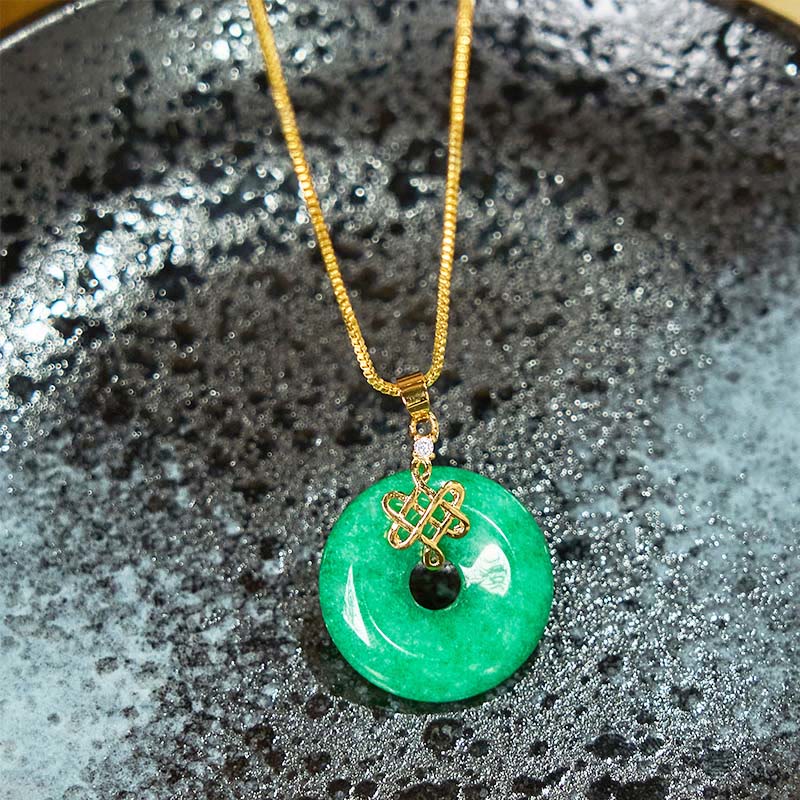 Nimara Ritual Natural Cyan Jade Peace Buckle Chinese knot Success Necklace Pendant