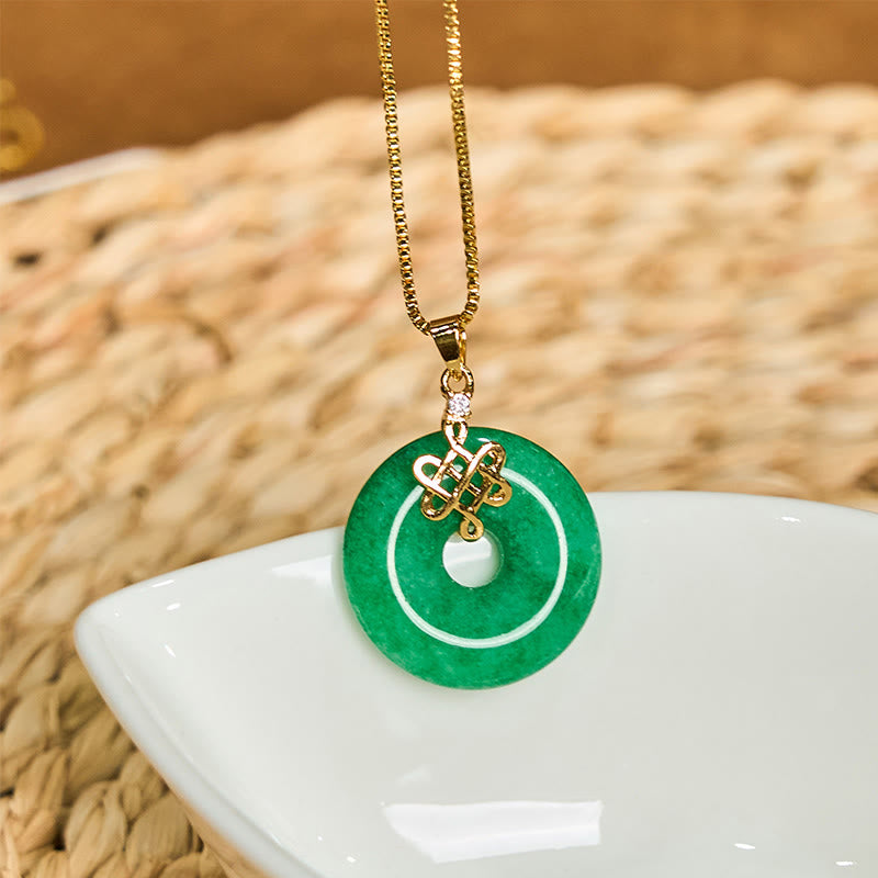 Nimara Ritual Natural Cyan Jade Peace Buckle Chinese knot Success Necklace Pendant