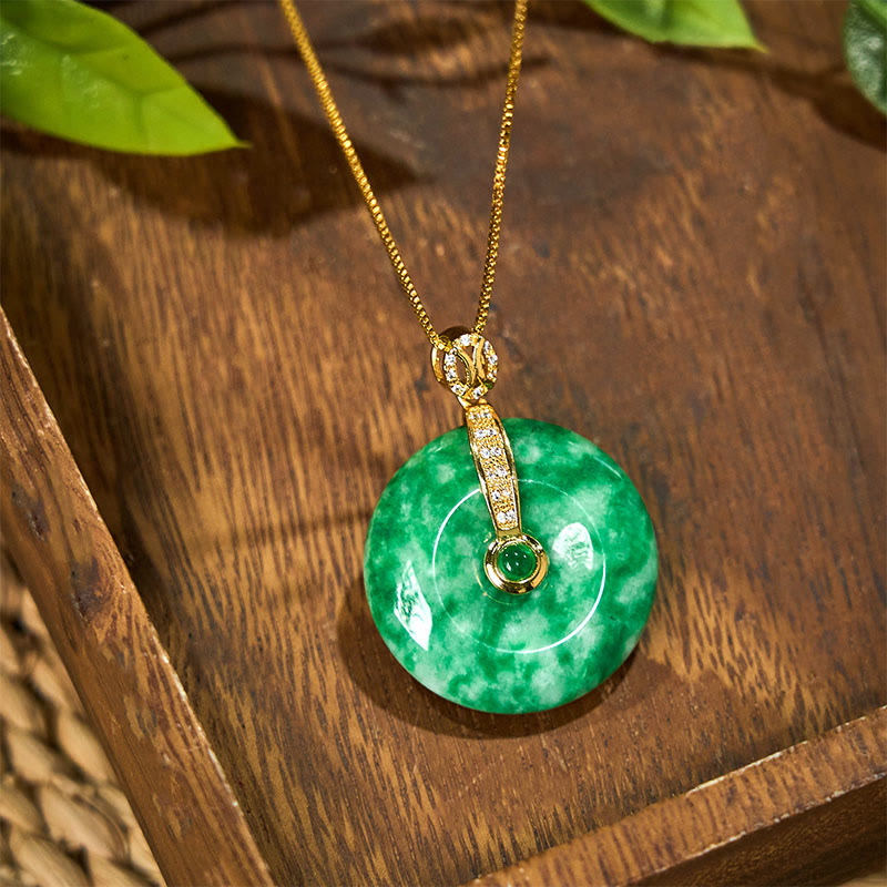 Nimara Ritual Natural Cyan Jade Peace Buckle Healing Necklace Pendant