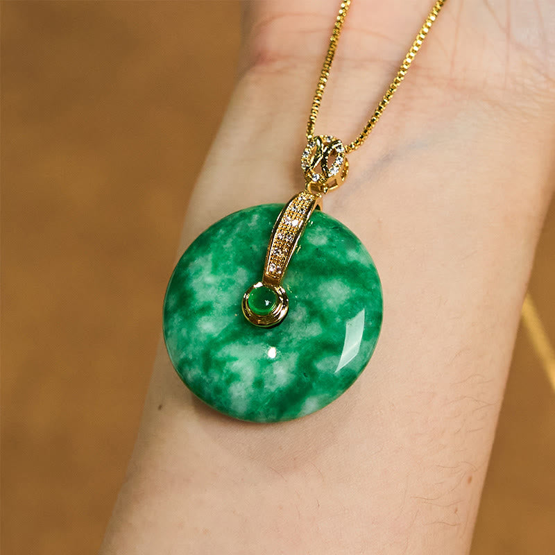 Nimara Ritual Natural Cyan Jade Peace Buckle Healing Necklace Pendant