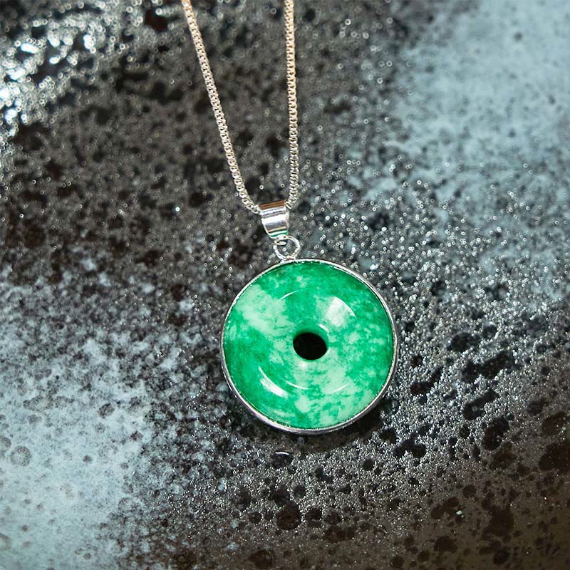 Nimara Ritual Natural Cyan Jade Peace Buckle Healing Luck Necklace Pendant