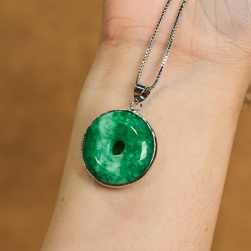 Nimara Ritual Natural Cyan Jade Peace Buckle Healing Luck Necklace Pendant