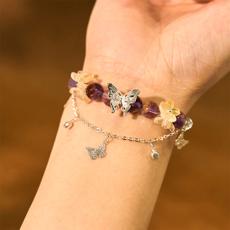 Nimara Ritual Natural Purple Phantom Butterfly Flowers Wisdom Bracelet