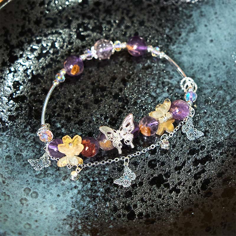 Nimara Ritual Natural Purple Phantom Butterfly Flowers Wisdom Bracelet