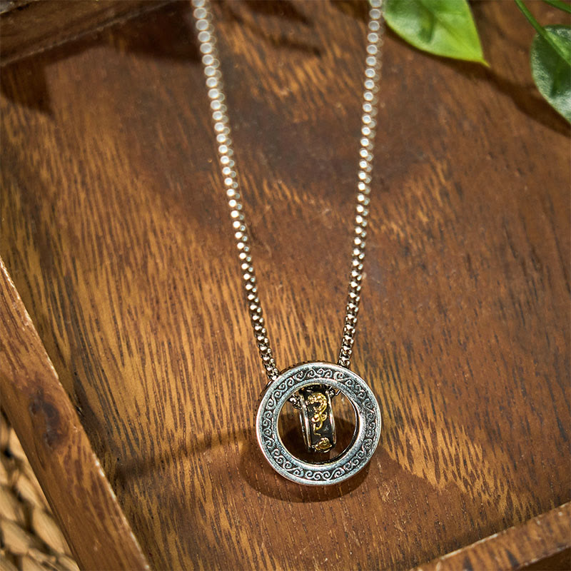 Nimara Ritual Double Ring PiXiu Peace Buckle Wealth Rotatable Necklace Pendant