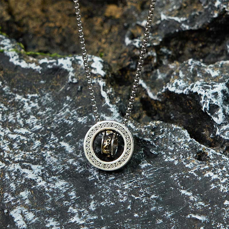Nimara Ritual Double Ring PiXiu Peace Buckle Wealth Rotatable Necklace Pendant