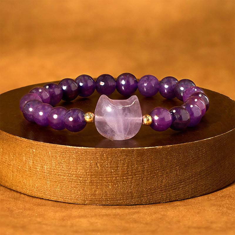 Nimara Ritual Amethyst Green Aventurine Rose Quartz Fluorite Cat Head Balance Luck Bracelet