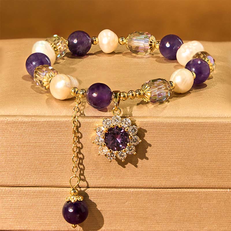 Nimara Ritual Natural Amethyst Pearl Sunflower Communication Bracelet