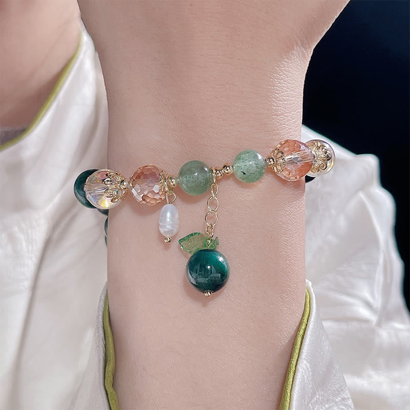 Nimara Ritual Natural Green Tiger Eye Beads Green Leaf Positive Bracelet