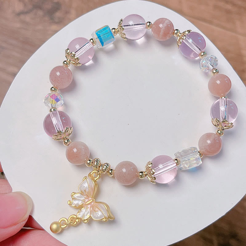 Nimara Ritual Natural Amethyst Sun Stone Butterfly Peace Bracelet