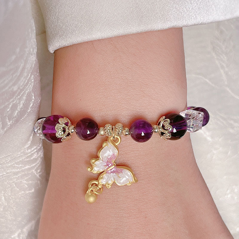 Nimara Ritual Natural Amethyst Sun Stone Butterfly Peace Bracelet