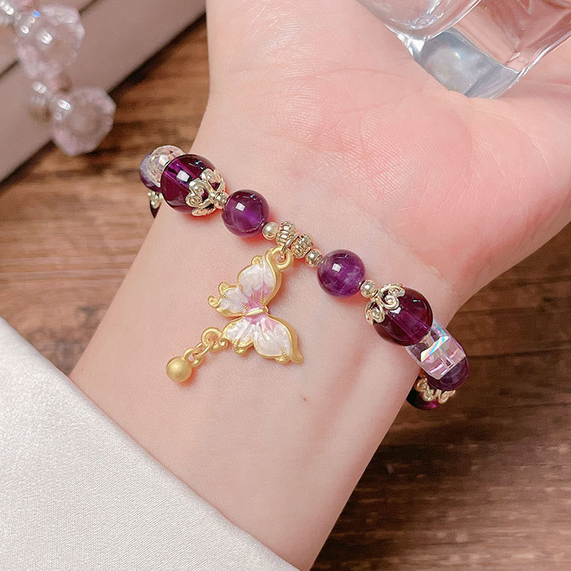 Nimara Ritual Natural Amethyst Sun Stone Butterfly Peace Bracelet