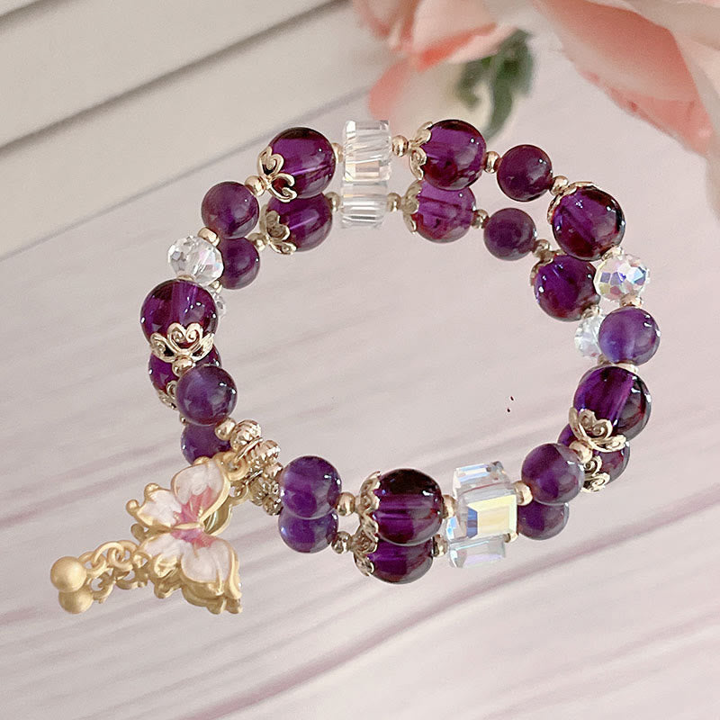 Nimara Ritual Natural Amethyst Sun Stone Butterfly Peace Bracelet