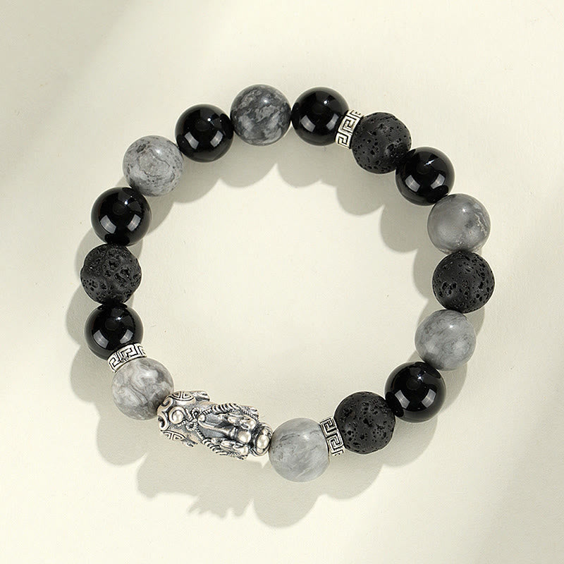 Nimara Ritual 999 Sterling Silver PiXiu Black Onyx Grey Jasper Lava Rock Protection Bracelet