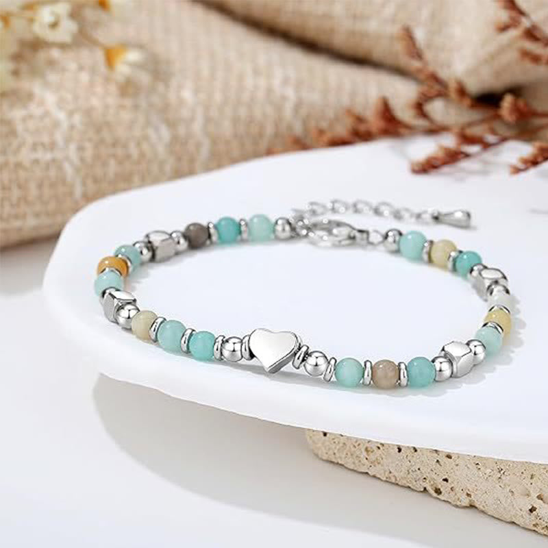 Nimara Ritual Natural Stone Amazonite Amethyst Lazurite Rose Quartz Heart Positive Balance Bracelet