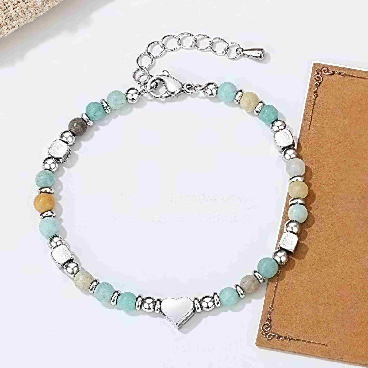 Nimara Ritual Natural Stone Amazonite Amethyst Lazurite Rose Quartz Heart Positive Balance Bracelet