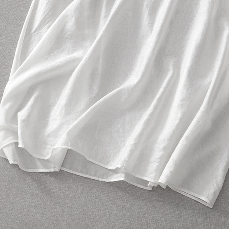Nimara Ritual Summer White Pure Color Embroidery Leaf Flower V-Neck Short Sleeve Midi Dress With Pockets