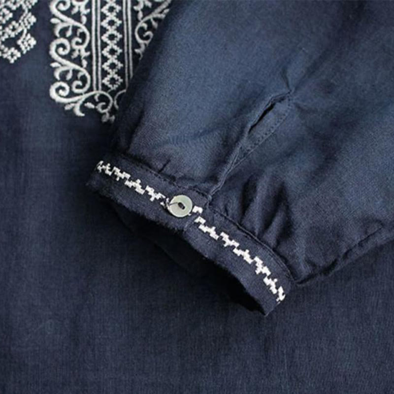 Nimara Ritual Ethnic Embroidery Bohemian Pattern Long Sleeve Crew Neck Women's Shirt