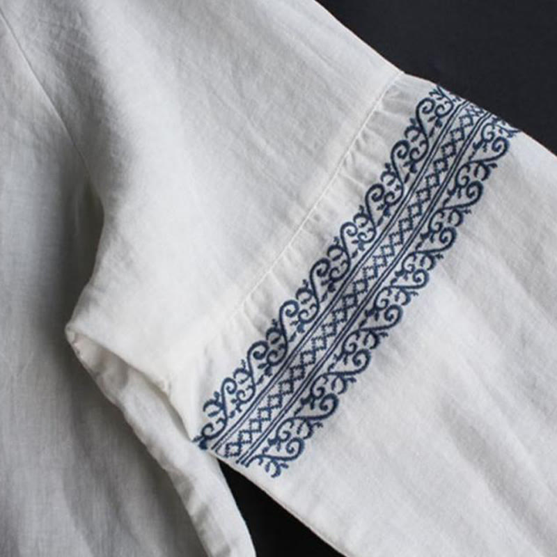 Nimara Ritual Ethnic Embroidery Bohemian Pattern Long Sleeve Crew Neck Women's Shirt