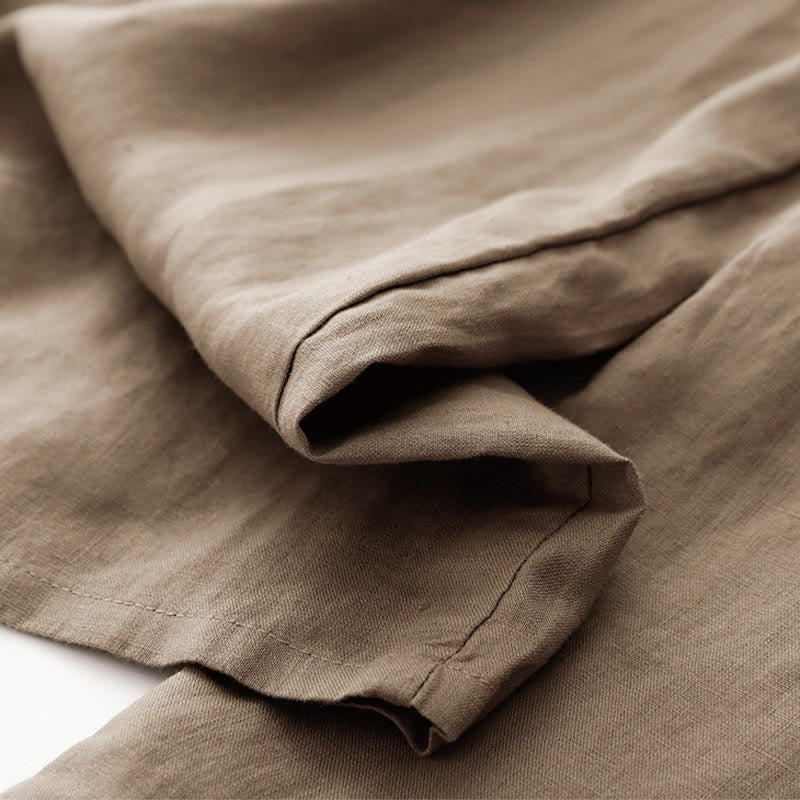 Nimara Ritual Summer Plain Color Ankle-Length Drawstring Cotton Linen Women's Wide Leg Pants With Pockets Zipper