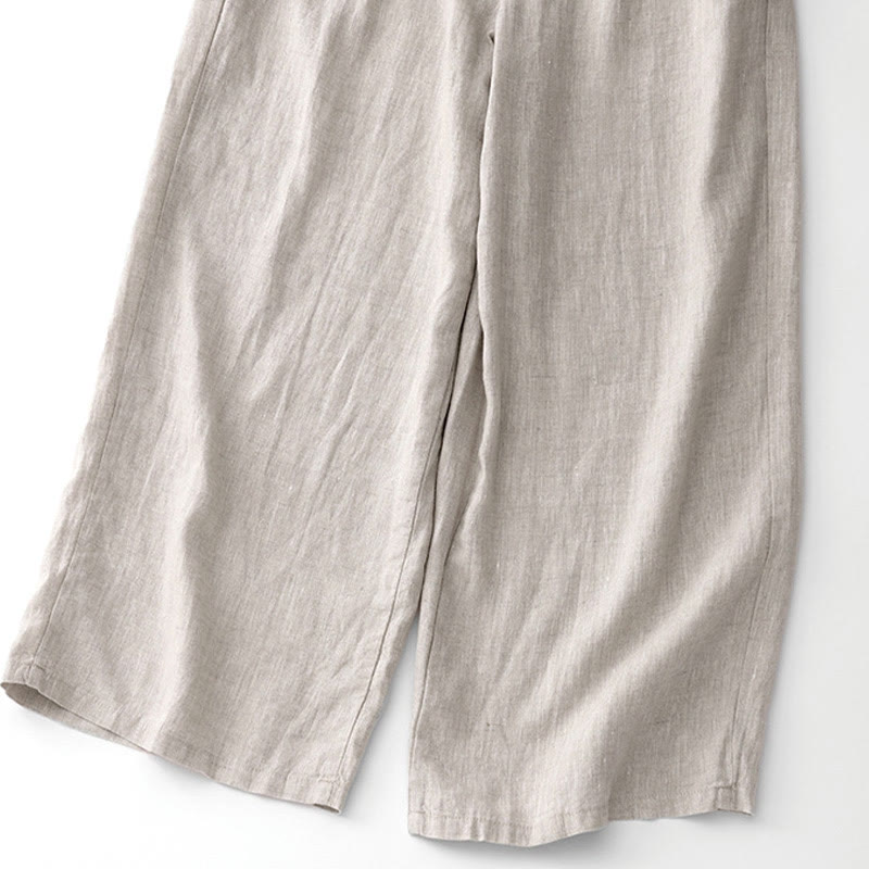 Nimara Ritual Summer Plain Color Ankle-Length Drawstring Cotton Linen Women's Wide Leg Pants With Pockets Zipper