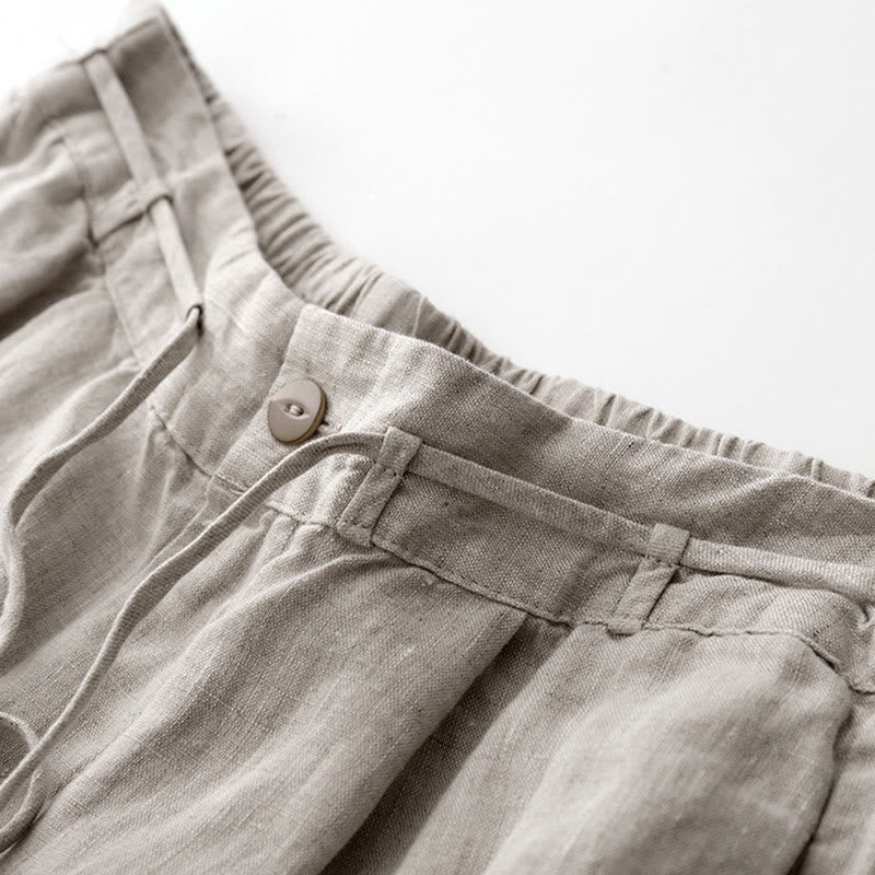 Nimara Ritual Summer Plain Color Ankle-Length Drawstring Cotton Linen Women's Wide Leg Pants With Pockets Zipper