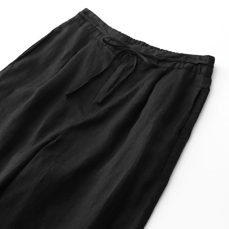Nimara Ritual Summer Plain Color Ankle-Length Drawstring Cotton Linen Women's Wide Leg Pants With Pockets Zipper