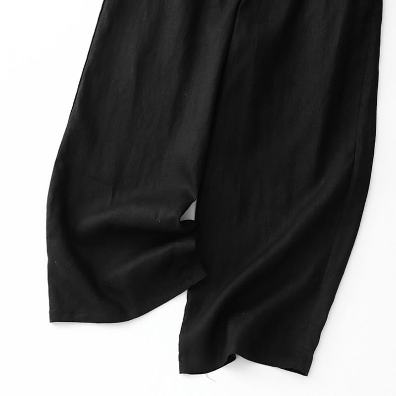 Nimara Ritual Summer Plain Color Ankle-Length Drawstring Cotton Linen Women's Wide Leg Pants With Pockets Zipper
