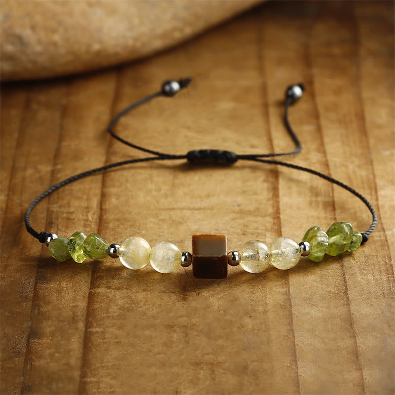 Nimara Ritual Find Your Joy Peridot Citrine Tiger Eye Peace Rope Bracelet