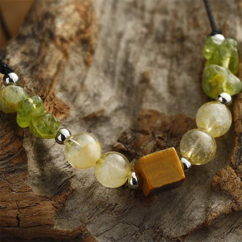 Nimara Ritual Find Your Joy Peridot Citrine Tiger Eye Peace Rope Bracelet